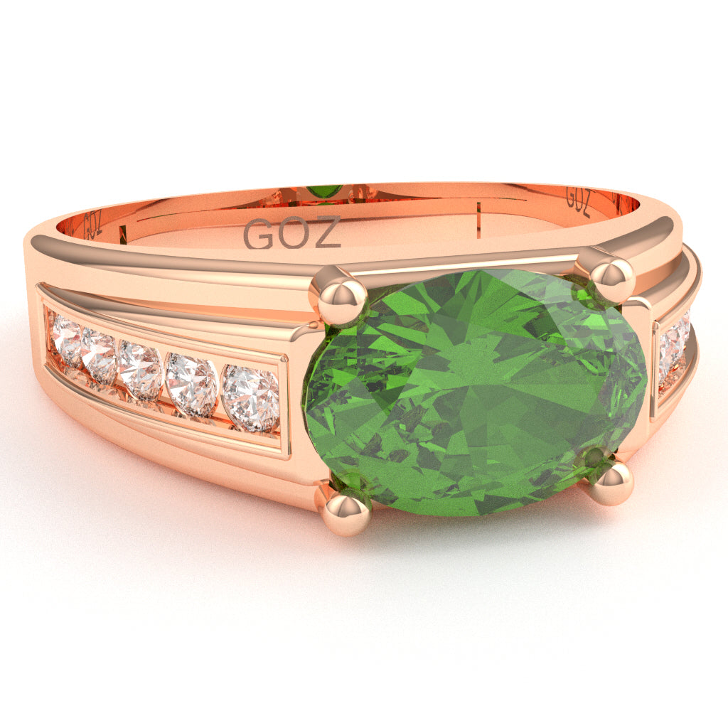 Peridot Diamond Designer Channel Ring In 14k Rose Gold