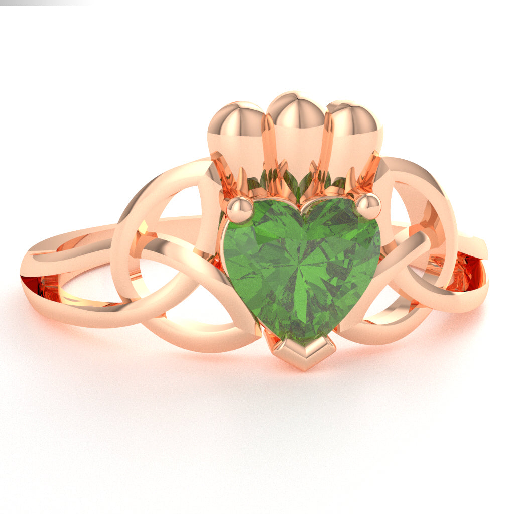Celtic Trinity Knot Claddagh Peridot Engagement Ring In 14k Rose Gold