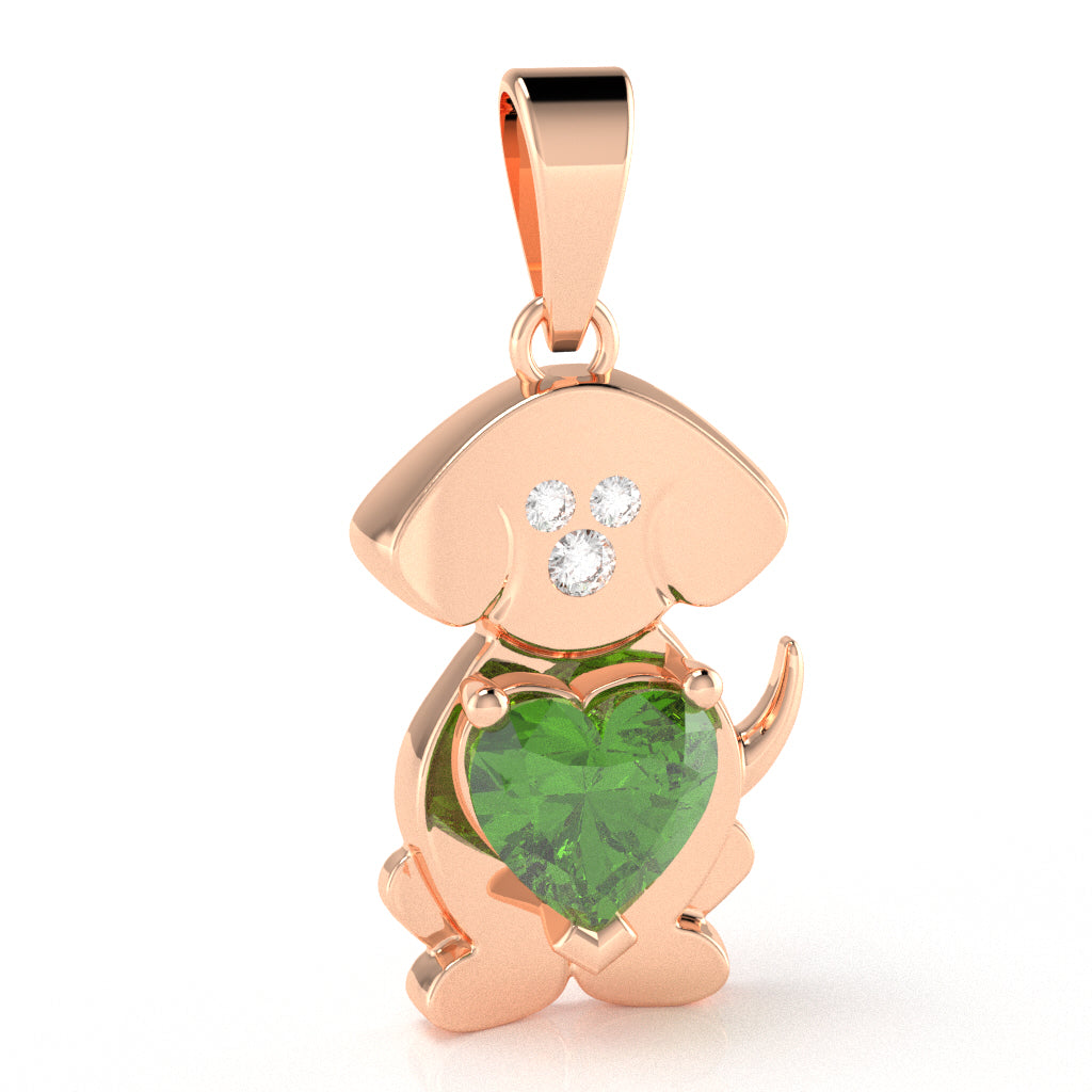 Peridot Diamond  Puppy Love Heart Pendant In 14k Rose Gold