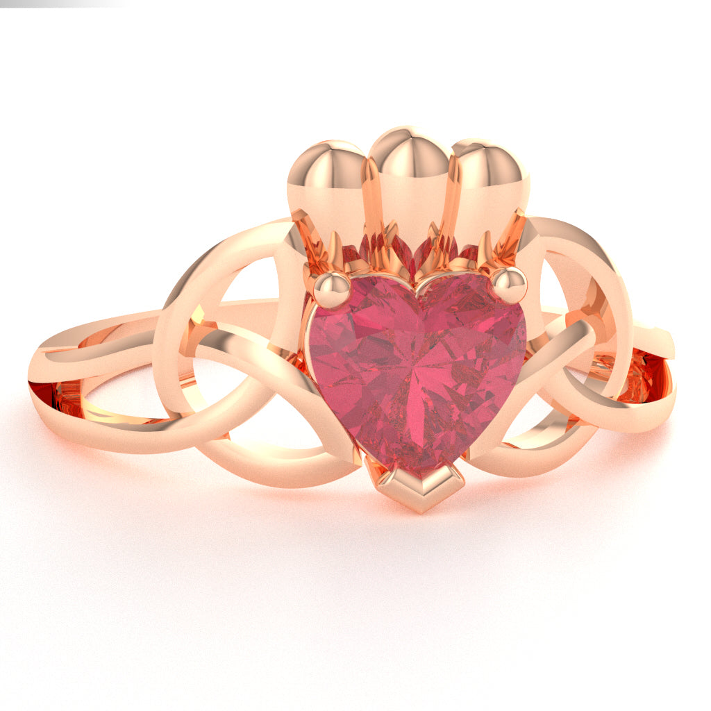 Celtic Trinity Knot Claddagh Pink Tourmaline Engagement Ring In 10k Rose Gold