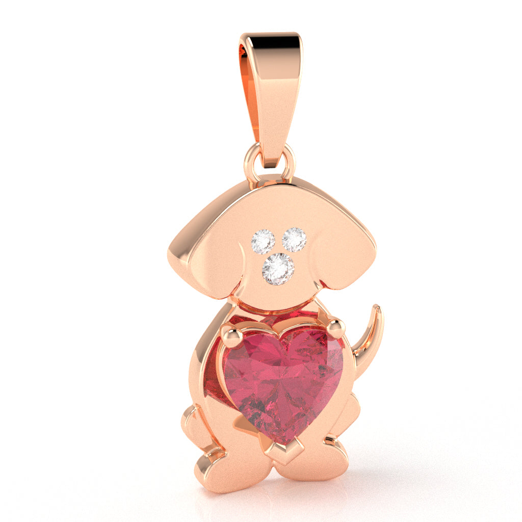 Pink Tourmaline Diamond  Puppy Love Heart Pendant In 10k Rose Gold