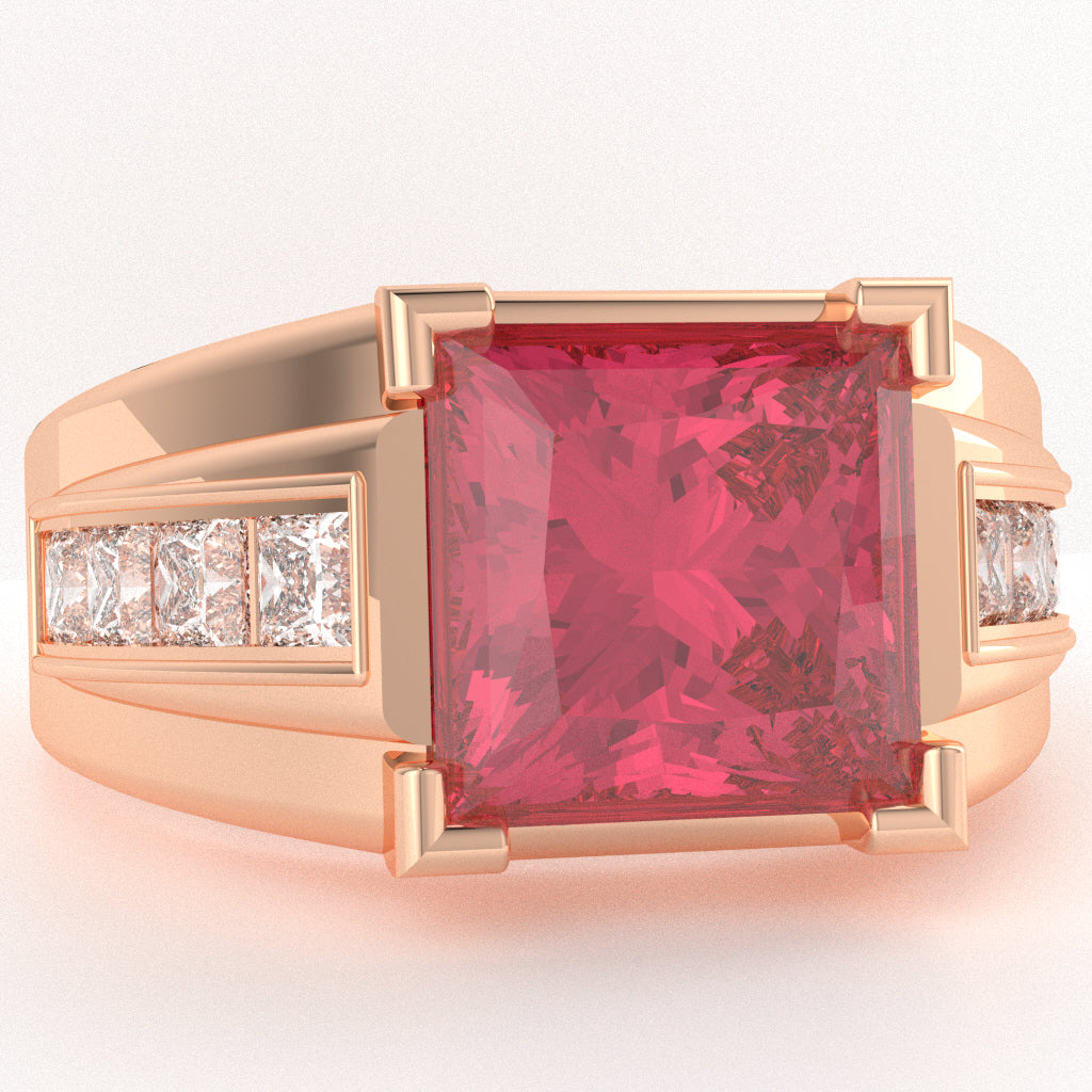 Men's Big Daddy Pink Tourmaline Lab-Grown Diamond Channel Ring In Solid 10k Rose Gold