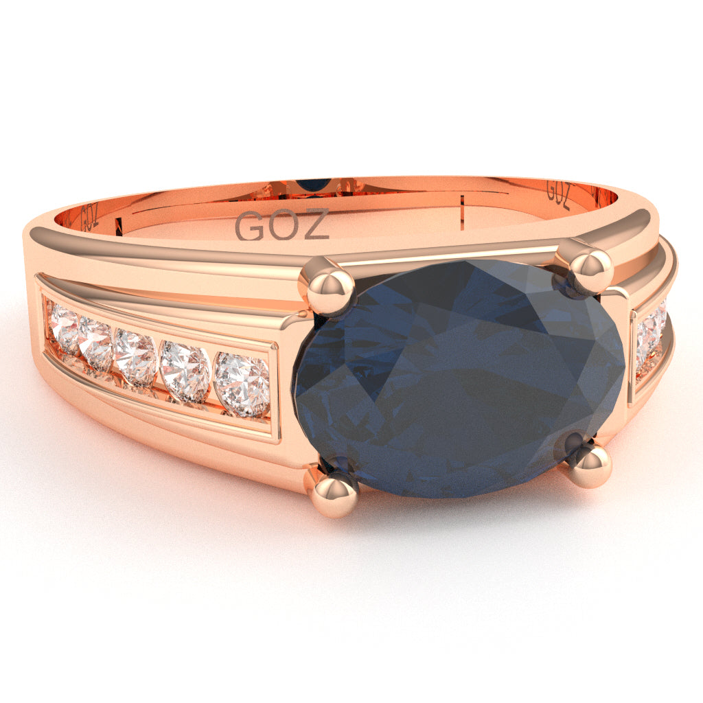 Sapphire Diamond Designer Channel Ring In 14k Rose Gold