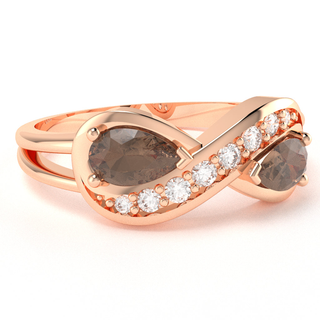 Smoky Quartz Diamond Infinity Love Ring In 14k Rose Gold