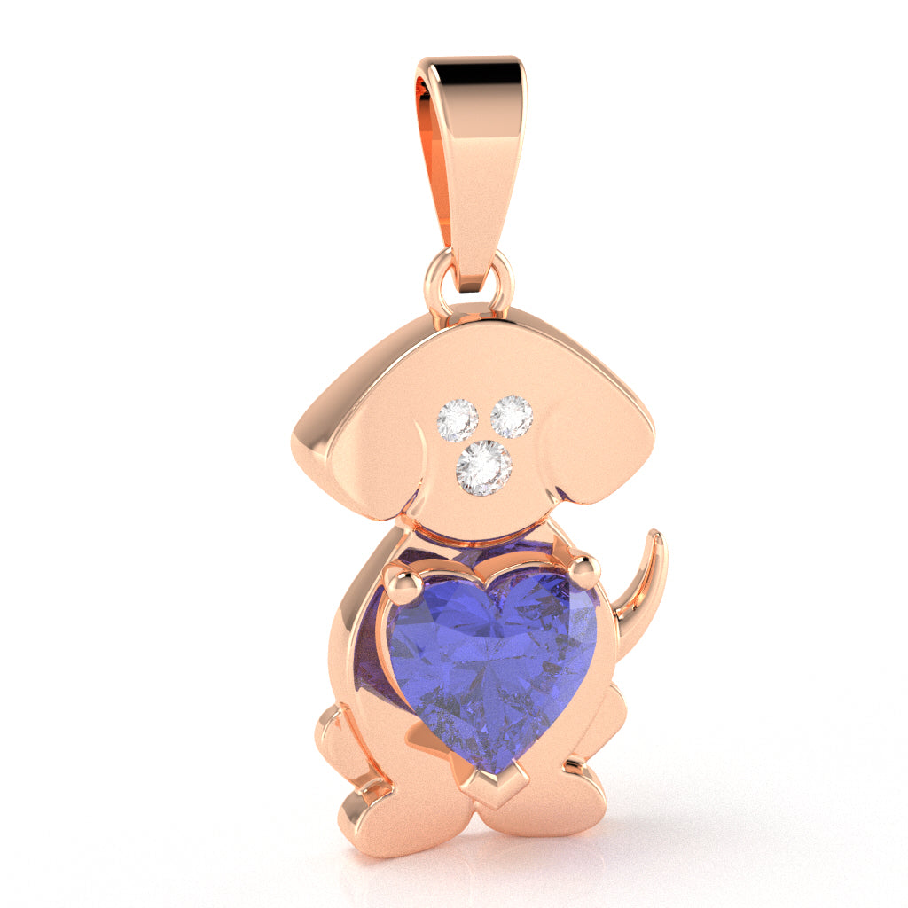 Tanzanite Diamond  Puppy Love Heart Pendant In 10k Rose Gold