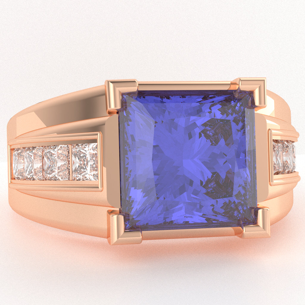 Men's Big Daddy Tanzanite Lab-Grown Diamond Channel Ring In Solid 10k Rose Gold