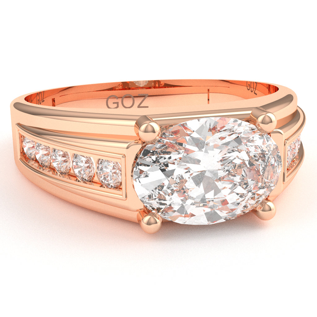 White Topaz Diamond Designer Channel Ring In 14k Rose Gold