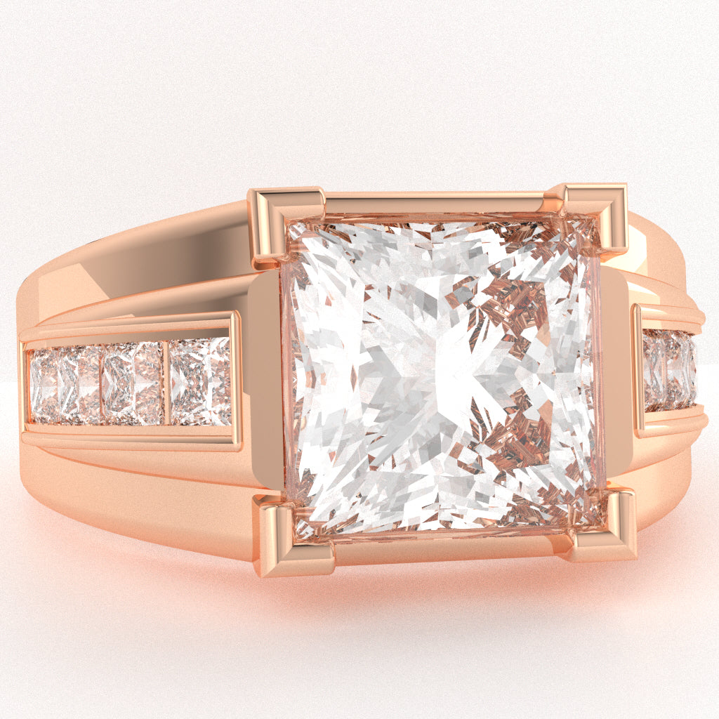Men's Big Daddy White Topaz Lab-Grown Diamond Channel Ring In Solid 10k Rose Gold
