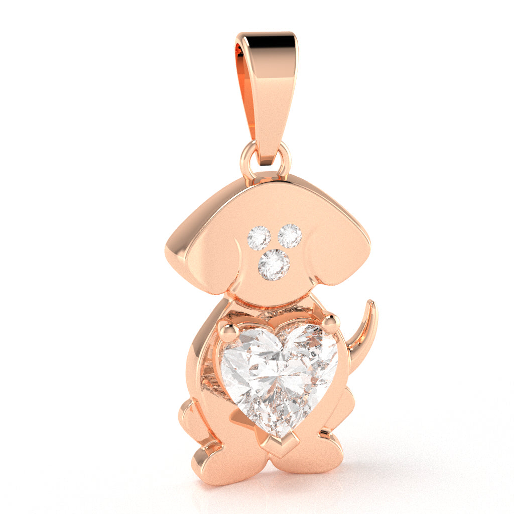 White Topaz Diamond  Puppy Love Heart Pendant In 10k Rose Gold