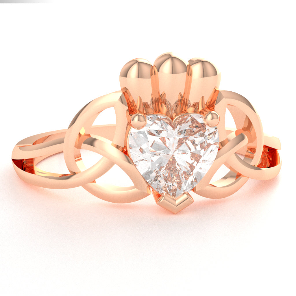 Celtic Trinity Knot Claddagh White Topaz Engagement Ring In 10k Rose Gold