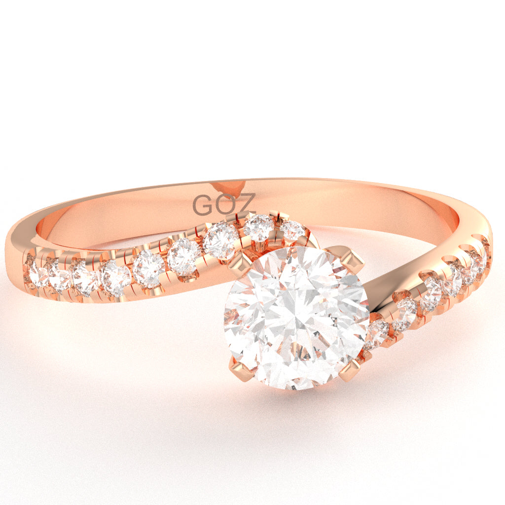 White Topaz Diamond Curly Dainty Engagement Ring In 10k Rose Gold