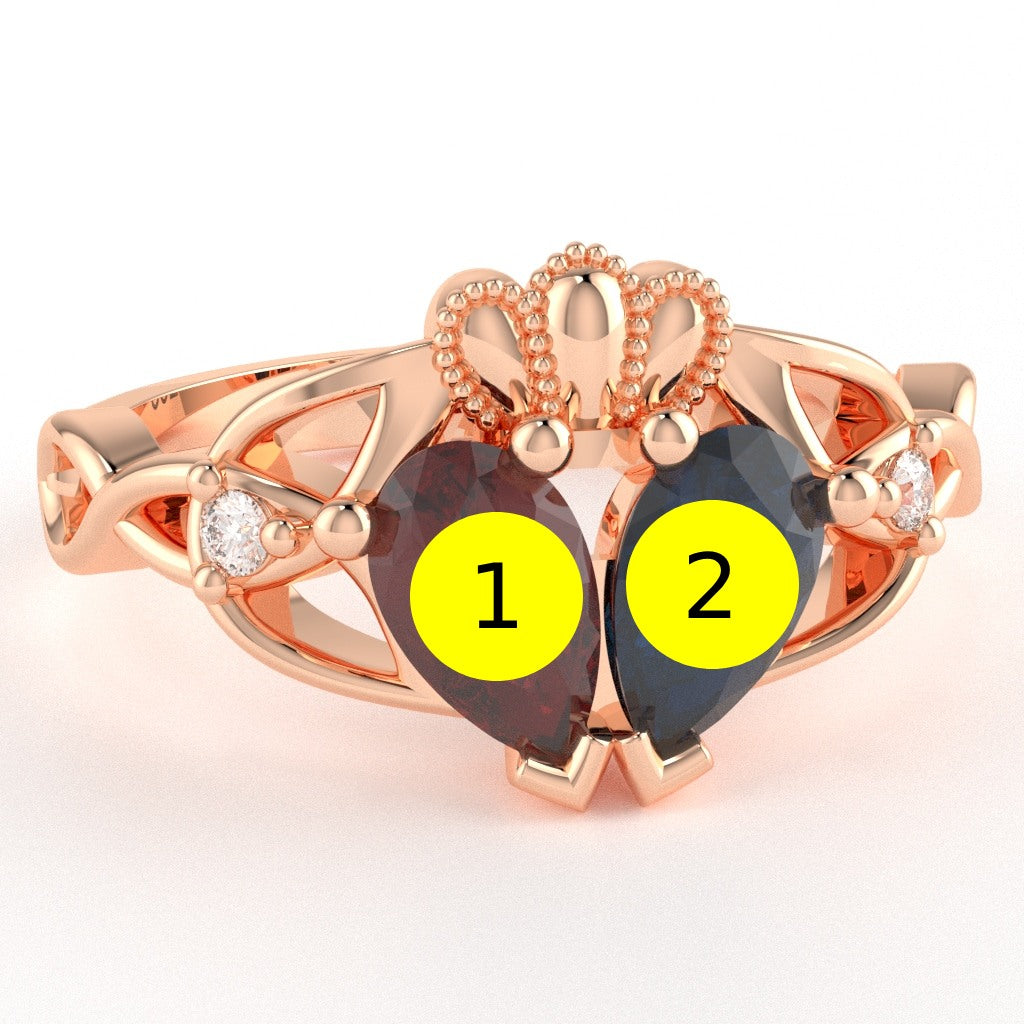 Customizable Gemstone Diamond Celtic Knot Heart Claddagh Ring In 14k Rose Gold
