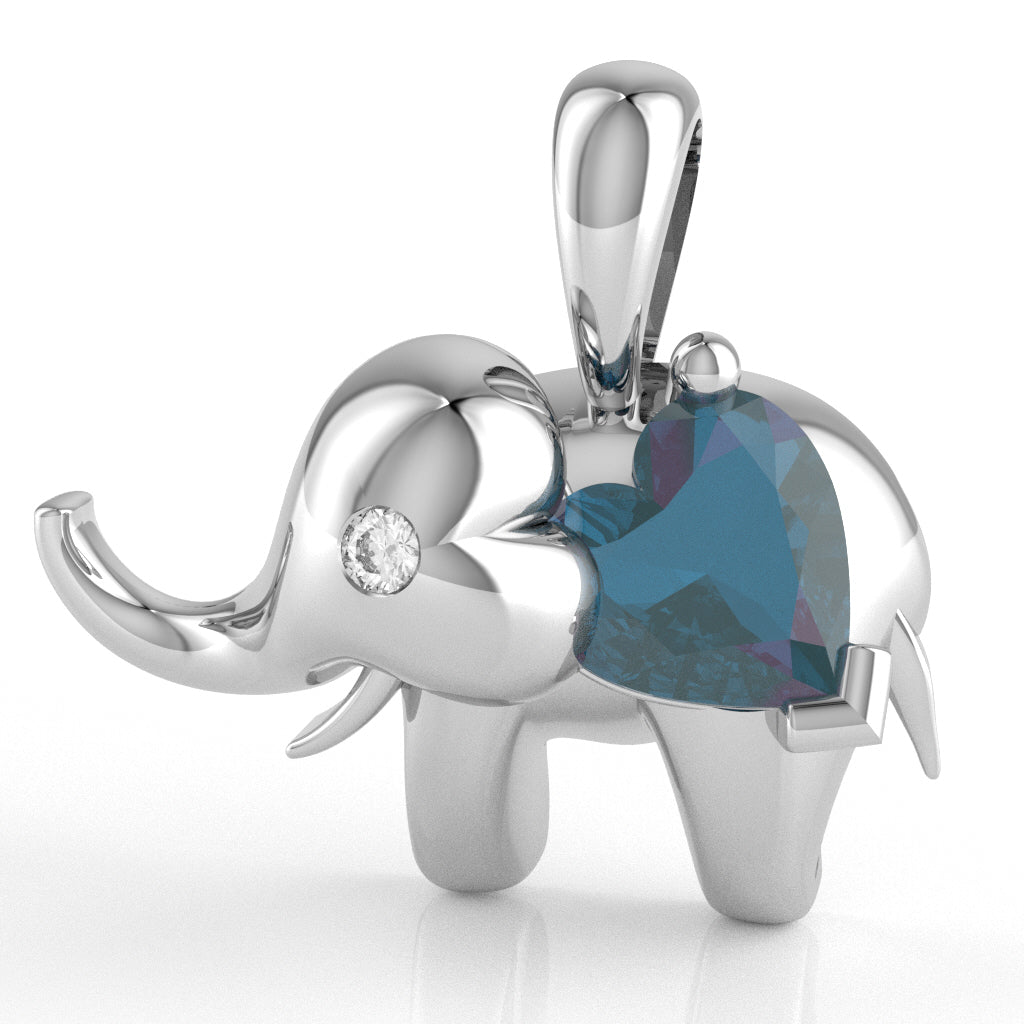 Lab-Created Alexandrite Diamond Elephant Heart Birthstone Pendant In 10k White Gold