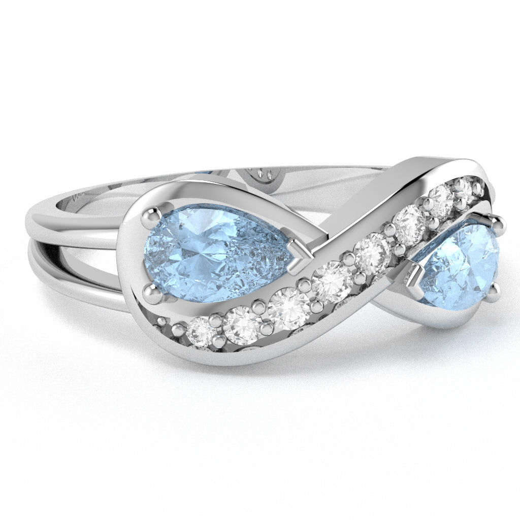 Aquamarine Diamond Infinity Love Ring In 10k White Gold