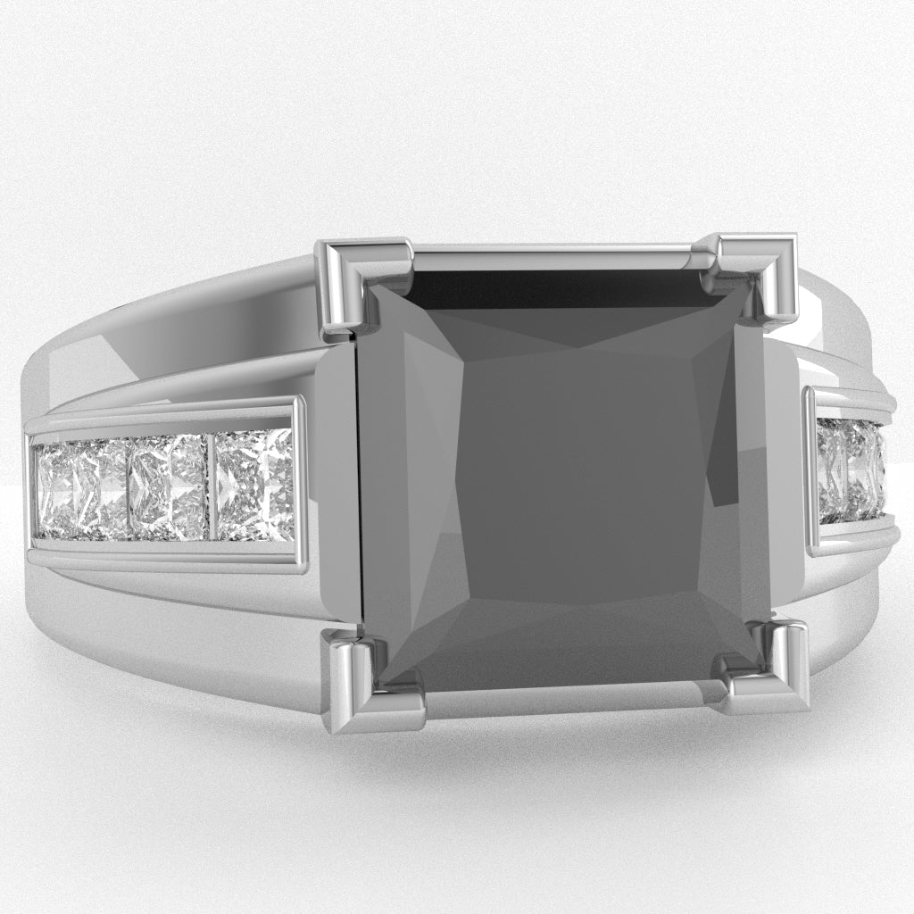 Men's Big Daddy Black Onyx Lab-Grown Diamond Channel Ring In Solid 10k White Gold