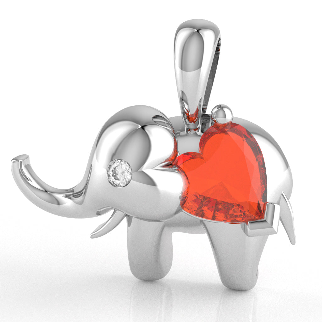 Citrine Diamond Elephant Heart Birthstone Pendant In 14k White Gold
