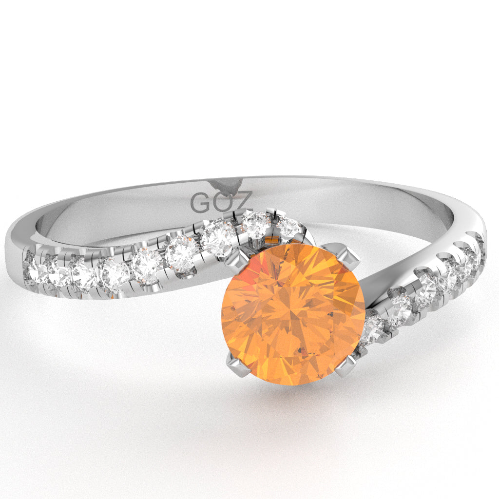 Citrine Diamond Curly Dainty Engagement Ring In 14k White Gold