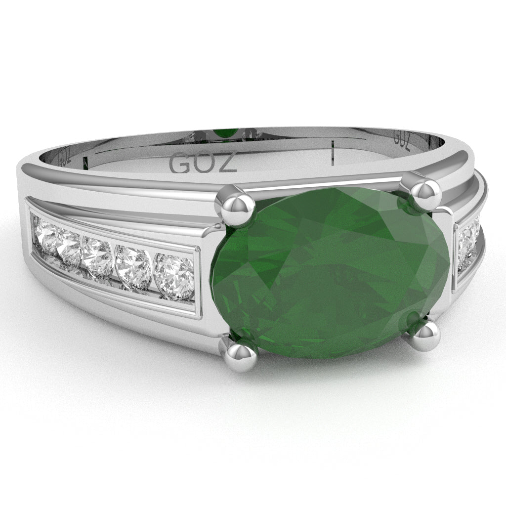 Emerald Diamond Designer Channel Ring In 14k White Gold
