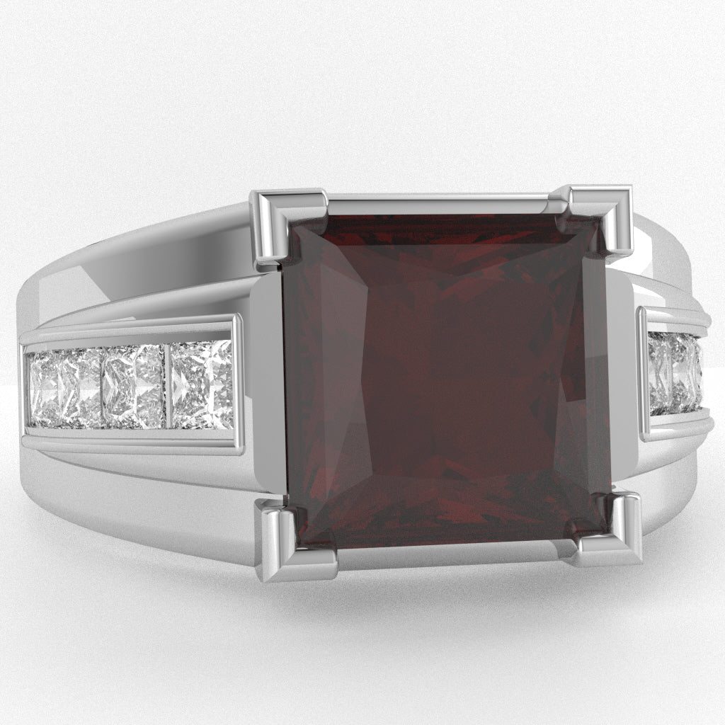 Men's Big Daddy Garnet Lab-Grown Diamond Channel Ring In Solid 14k White Gold