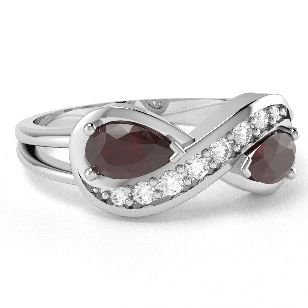 Garnet Diamond Infinity Love Ring In 14k White Gold
