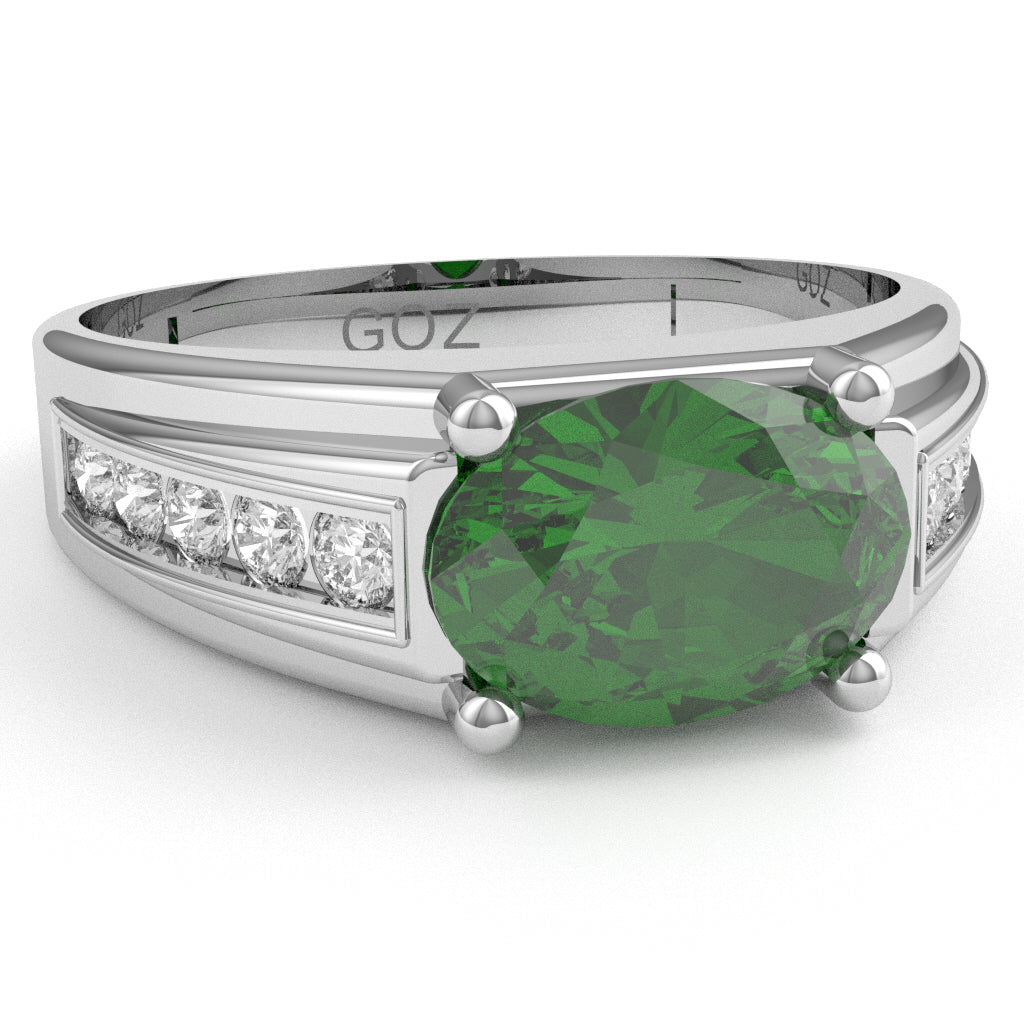 Lab-Created Emerald Diamond Designer Channel Ring In 14k White Gold