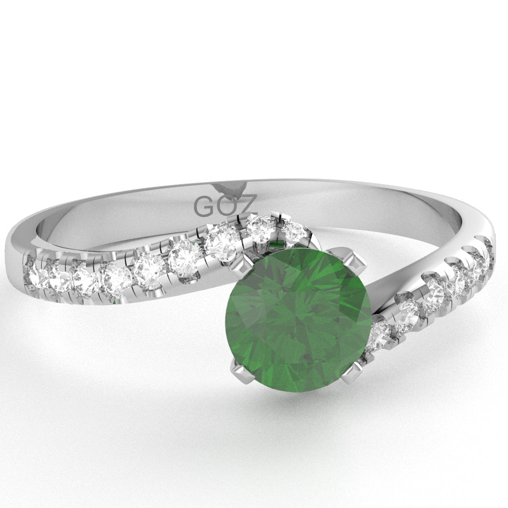 Lab-Created Emerald Diamond Curly Dainty Engagement Ring In 10k White Gold