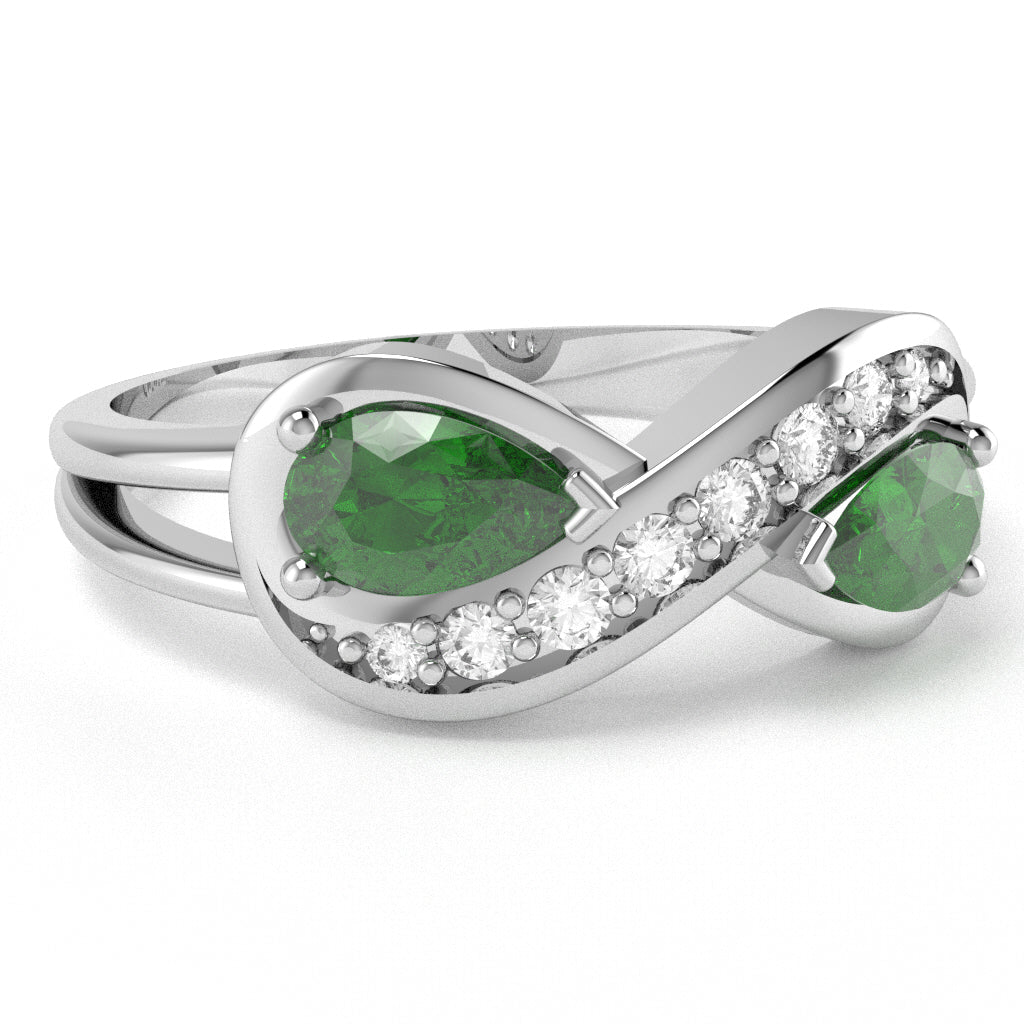 Lab-Created Emerald Diamond Infinity Love Ring In 14k White Gold