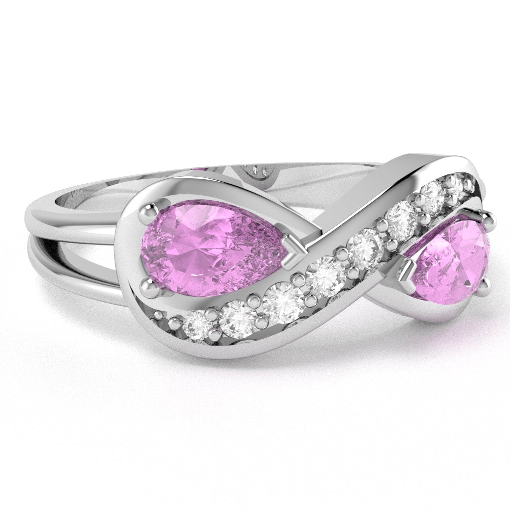 Lab-Created Pink Sapphire Diamond Infinity Love Ring In 14k White Gold