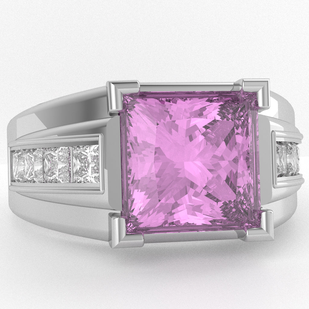 Men's Big Daddy Lab-Created Pink Sapphire Lab-Grown Diamond Channel Ring In Solid 10k White Gold