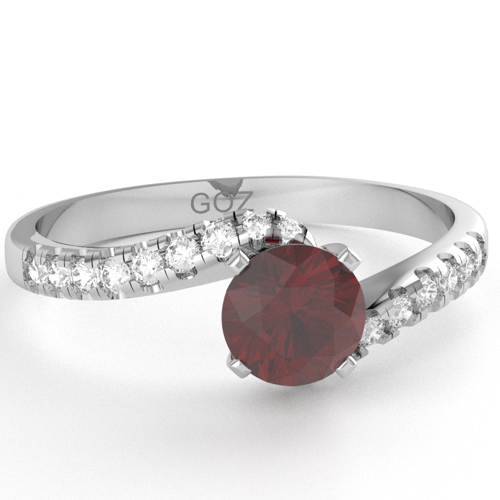 Lab-Created Ruby Diamond Curly Dainty Engagement Ring In 14k White Gold