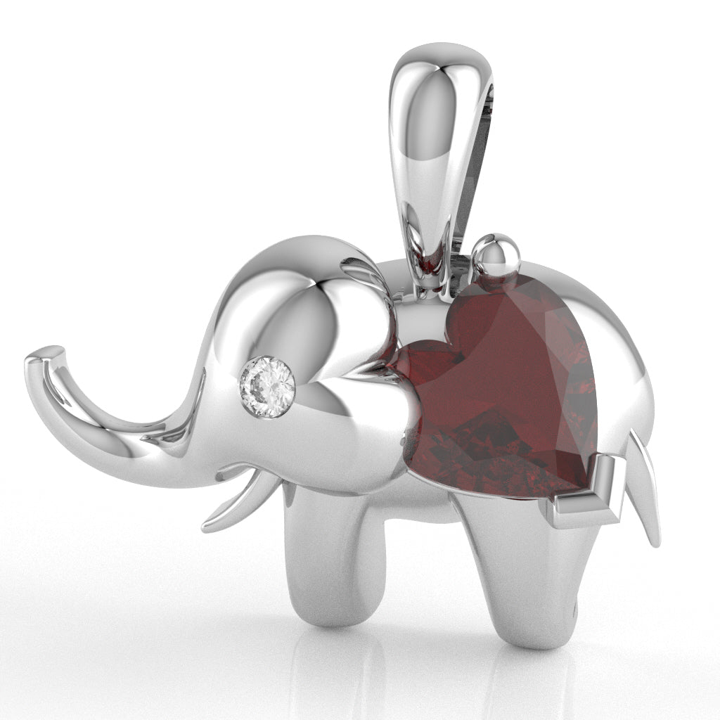 Lab-Created Ruby Diamond Elephant Heart Birthstone Pendant In 10k White Gold