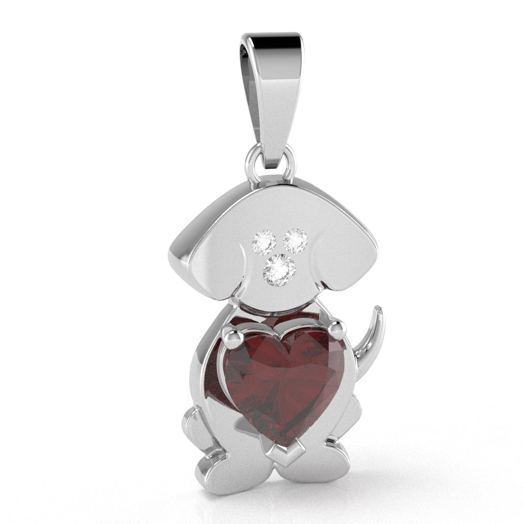 Lab-Created Ruby Diamond  Puppy Love Heart Pendant In 14k White Gold