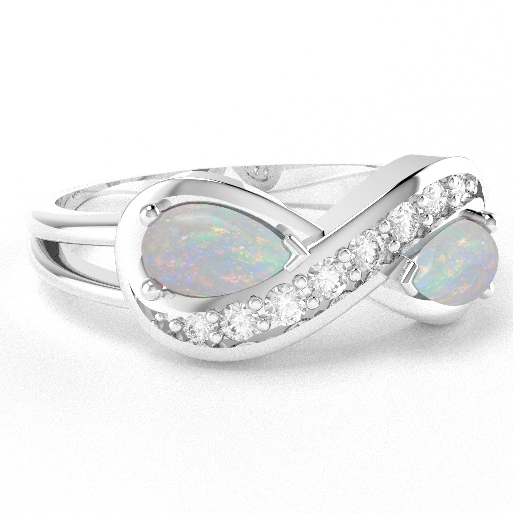 Opal Diamond Infinity Love Ring In 10k White Gold