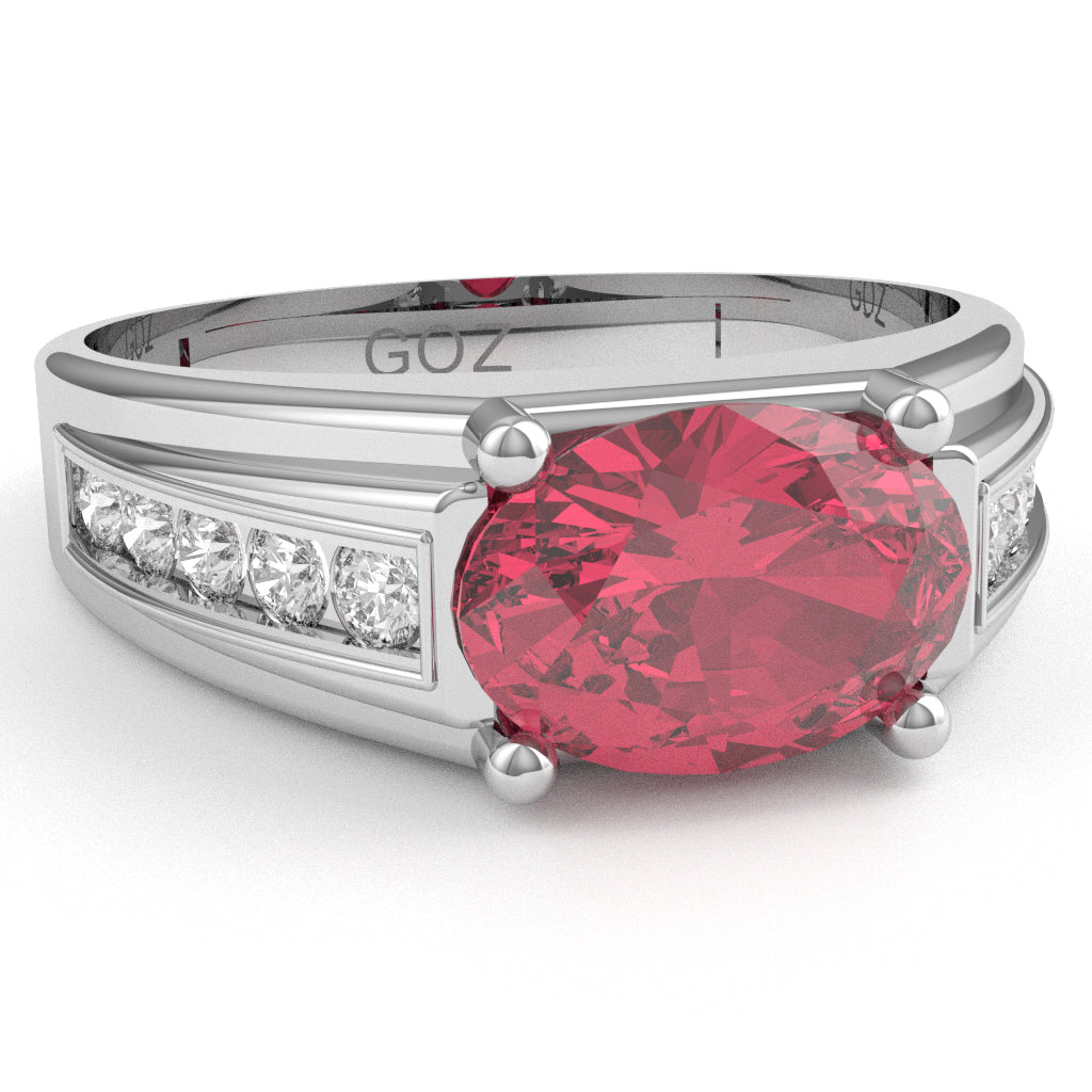 Pink Tourmaline Diamond Designer Channel Ring In 14k White Gold