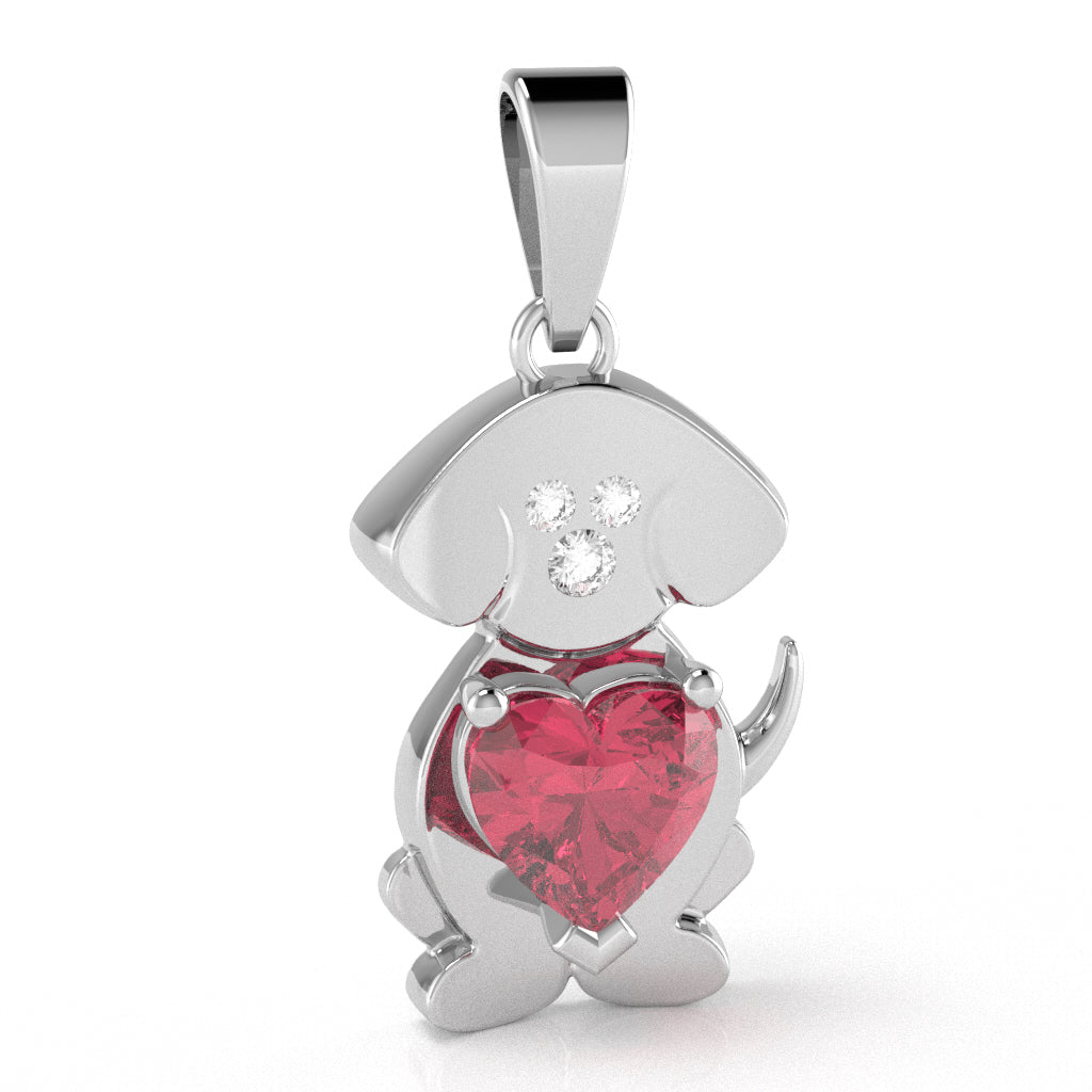 Pink Tourmaline Diamond  Puppy Love Heart Pendant In 14k White Gold