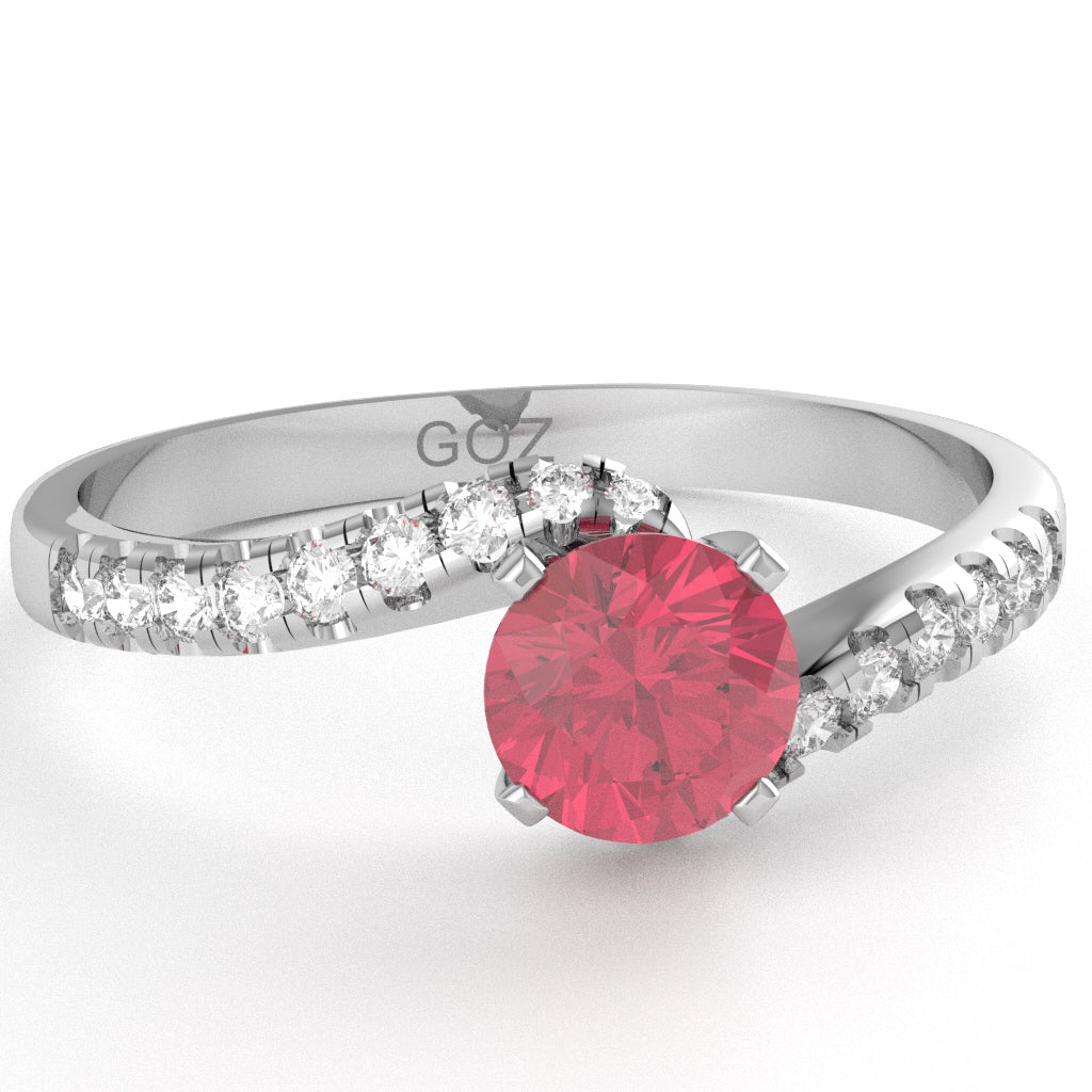 Pink Tourmaline Diamond Curly Dainty Engagement Ring In 14k White Gold