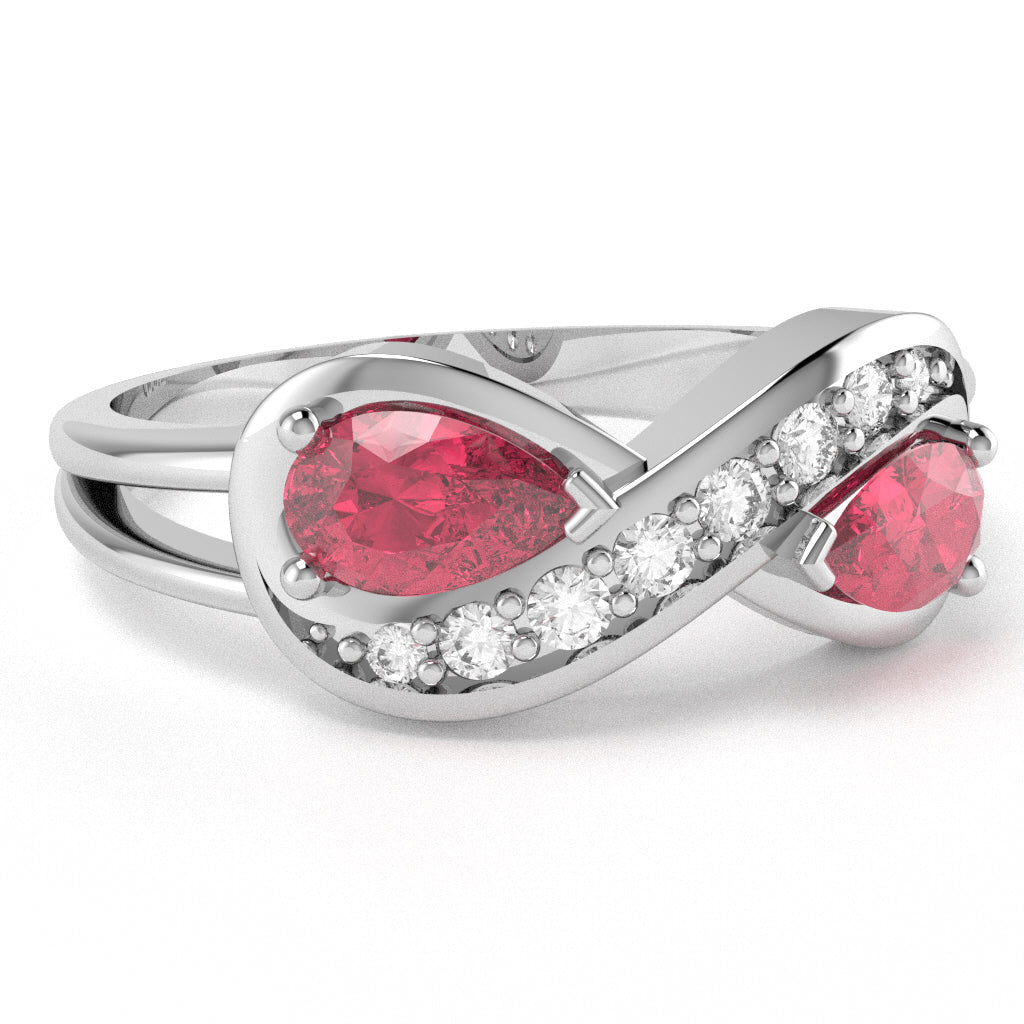 Pink Tourmaline Diamond Infinity Love Ring In 10k White Gold