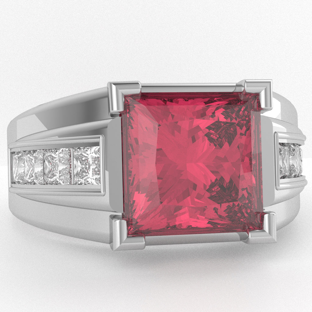Men's Big Daddy Pink Tourmaline Lab-Grown Diamond Channel Ring In Solid 14k White Gold