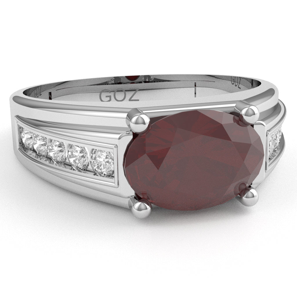 Ruby Diamond Designer Channel Ring In 14k White Gold