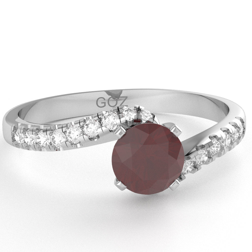 Ruby Diamond Curly Dainty Engagement Ring In 10k White Gold