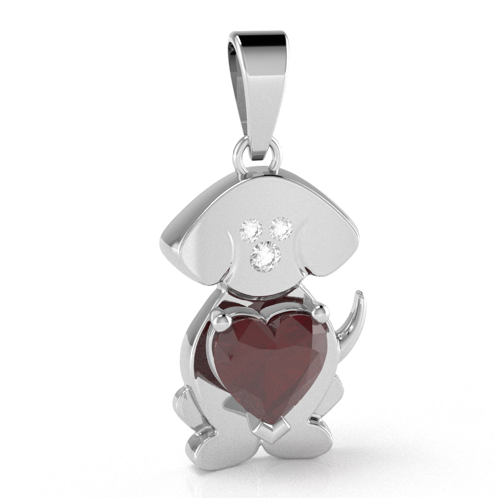 Ruby Diamond  Puppy Love Heart Pendant In 14k White Gold