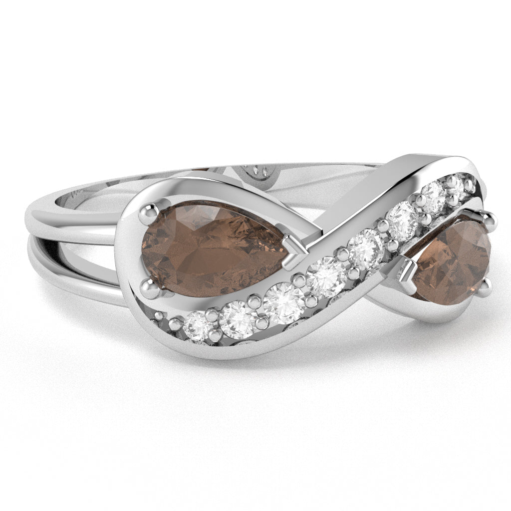Smoky Quartz Diamond Infinity Love Ring In 10k White Gold