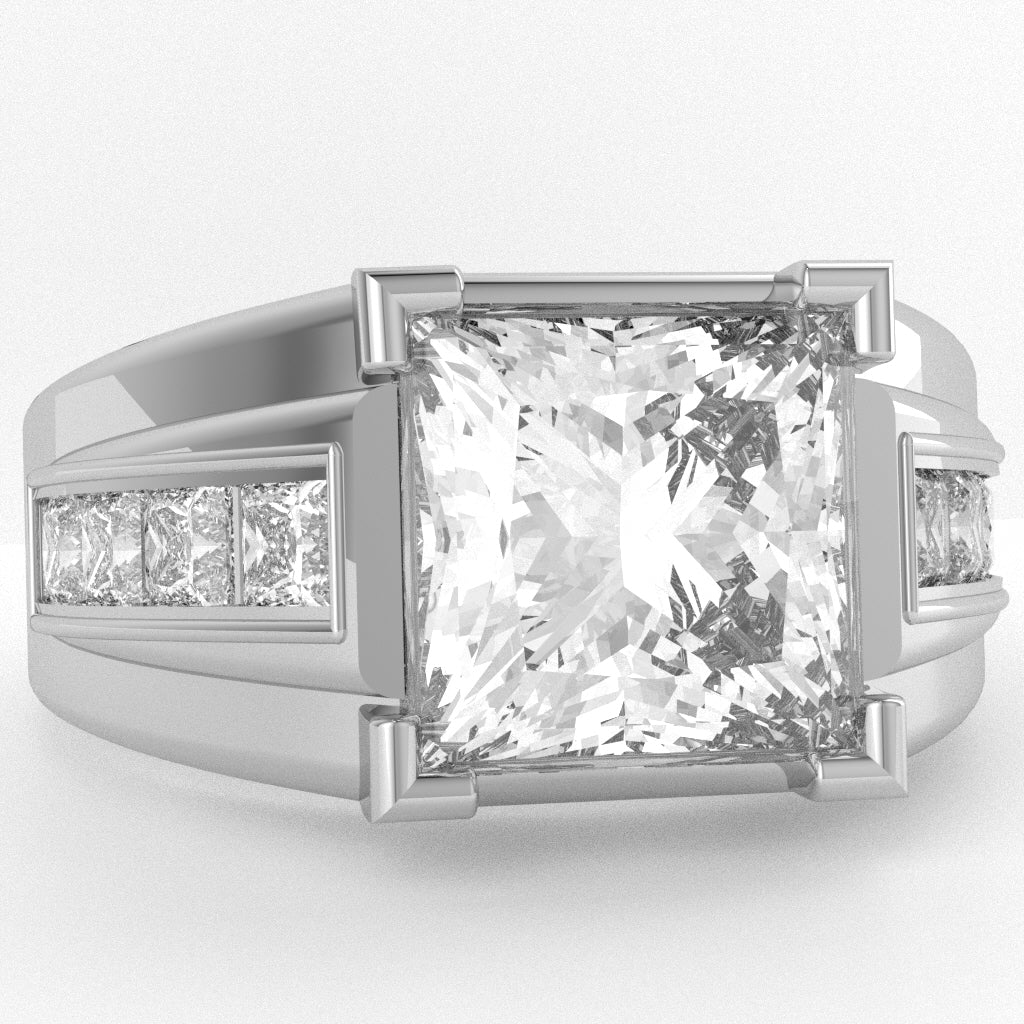 Men's Big Daddy White Topaz Lab-Grown Diamond  Channel Ring In Solid 10k White Gold