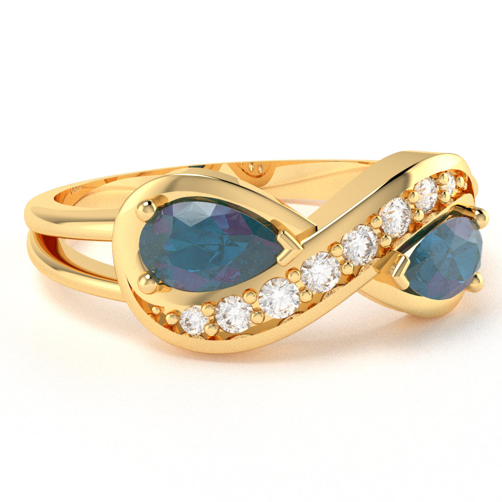 Lab-Created Alexandrite Diamond Infinity Love Ring In 14k Yellow Gold