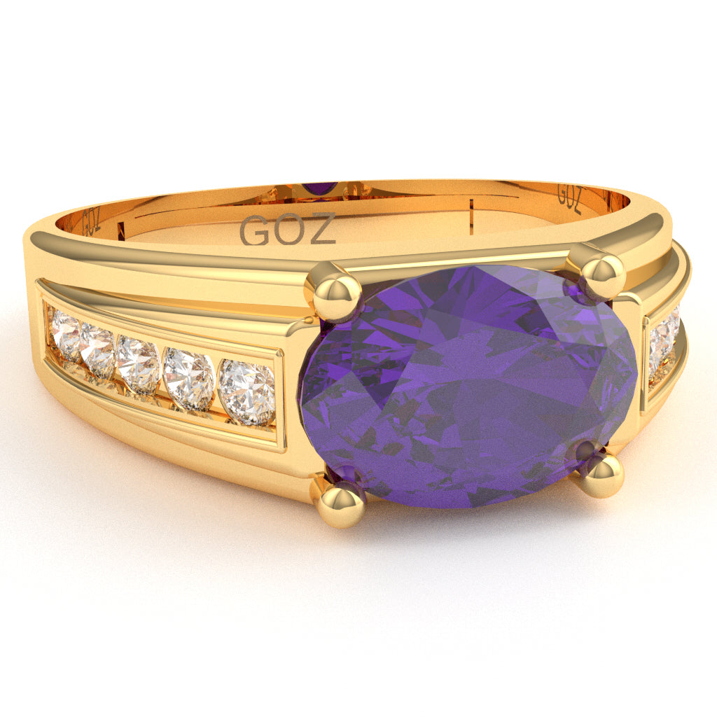 Amethyst Diamond Designer Channel Ring In 14k Yellow Gold
