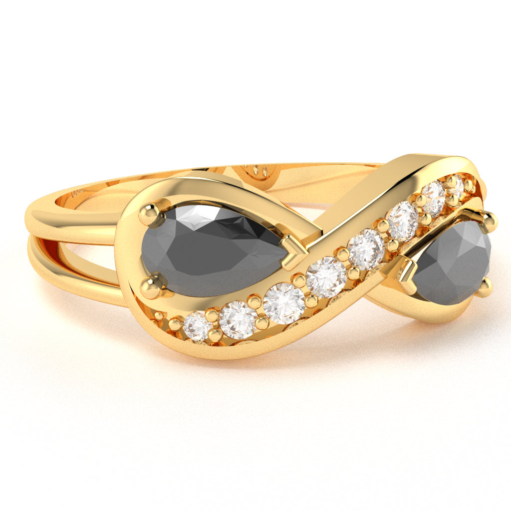 Black Onyx Diamond Infinity Love Ring In 10k Yellow Gold