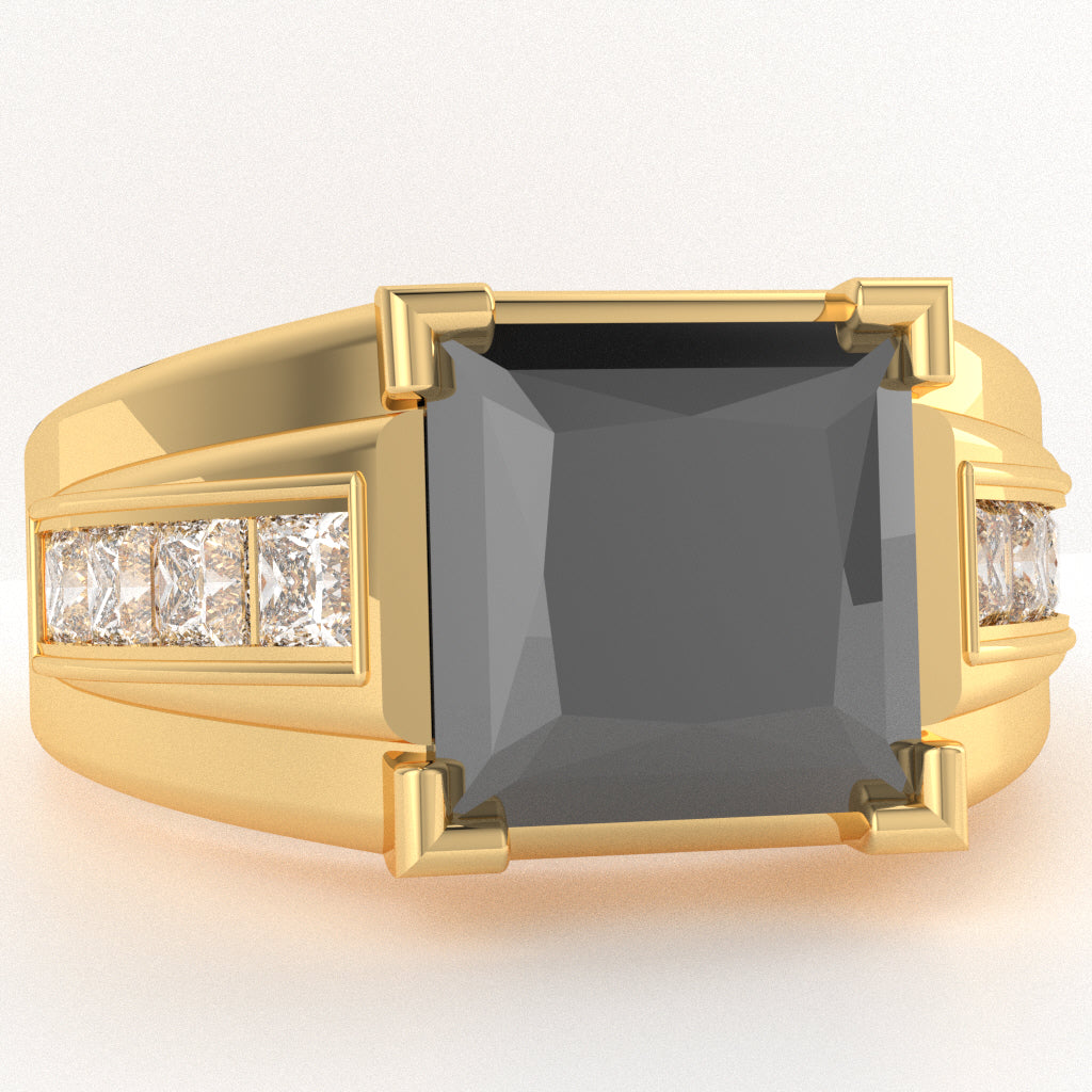 Men's Big Daddy Black Onyx Lab-Grown Diamond Channel Ring In Solid 10k Yellow Gold