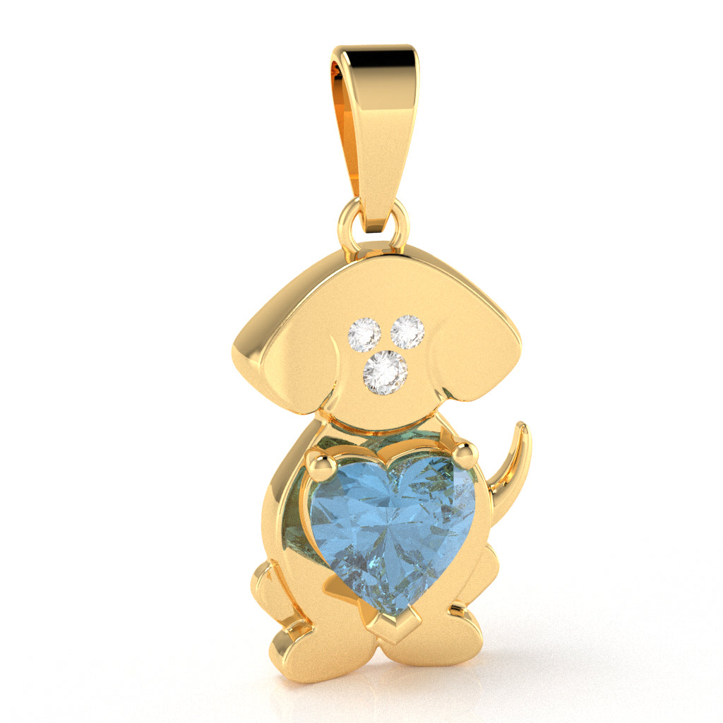Blue Topaz Diamond  Puppy Love Heart Pendant In 10k Yellow Gold