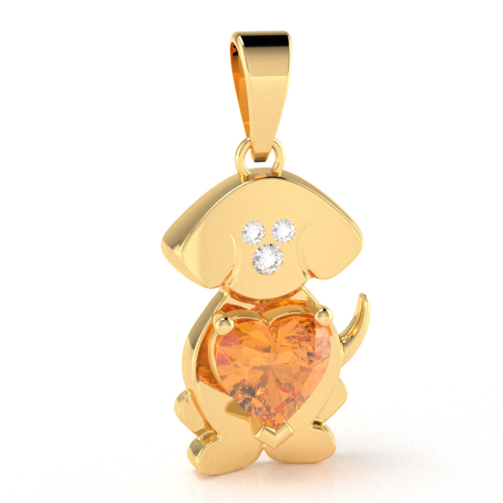 Citrine Diamond  Puppy Love Heart Pendant In 10k Yellow Gold