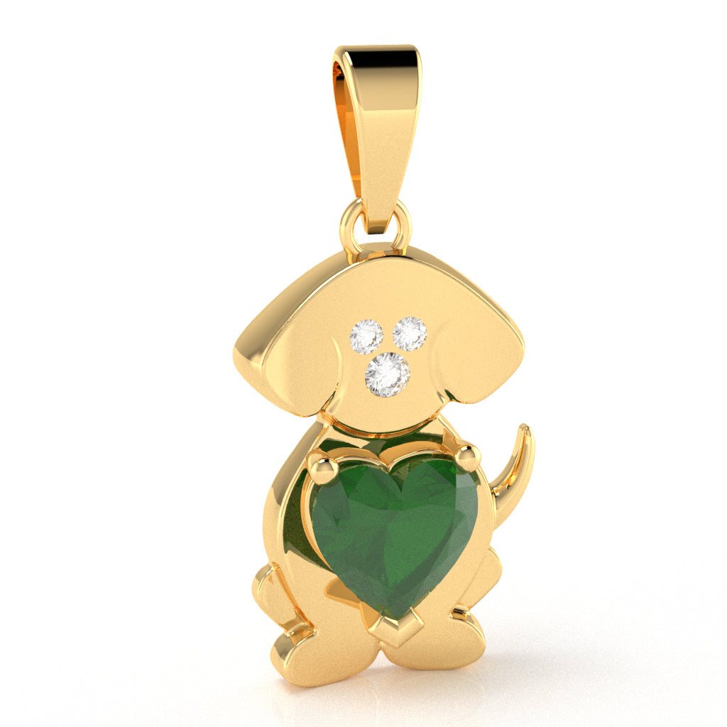 Emerald Diamond  Puppy Love Heart Pendant In 10k Yellow Gold
